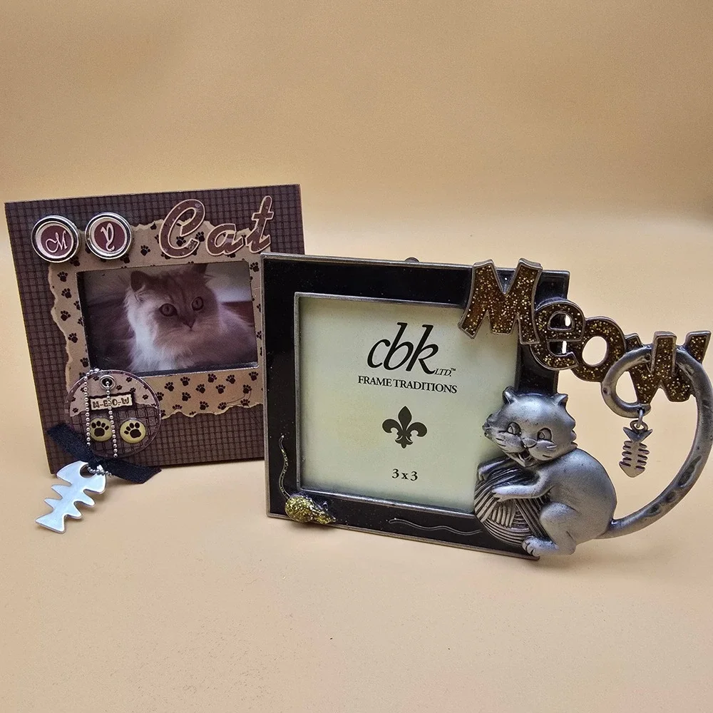 Cat Picture Frame Set CBK Meow Pewter Style & My Cat Scrapbook Theme 2 Piece Lot